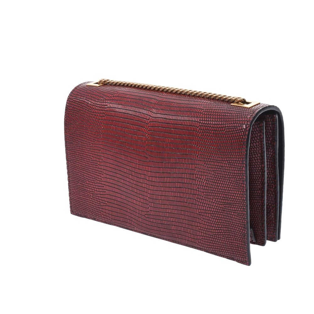 Saint Laurent Bag Purple Red Shoulder Bordeaux Chain Embossed Leather
